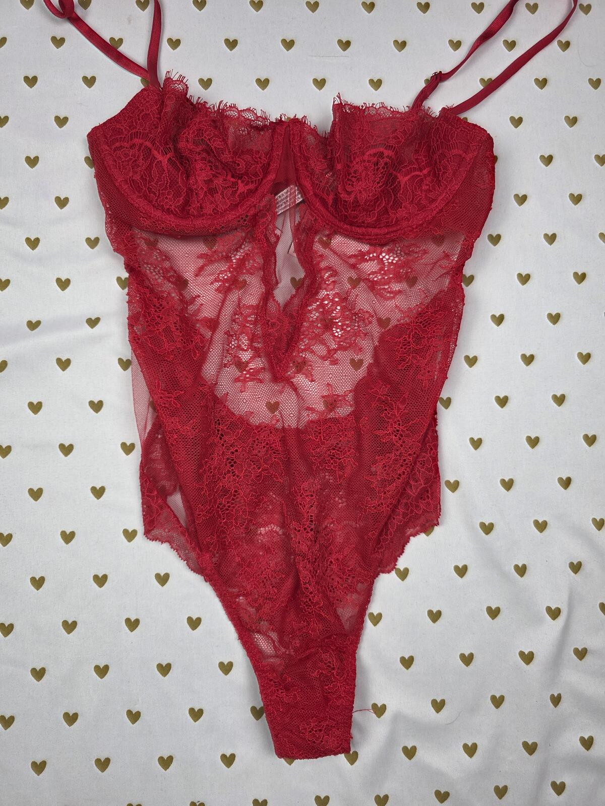 Victorias Secret Red Underwire Lace Teddy SMALL Lingerie Bodysuit