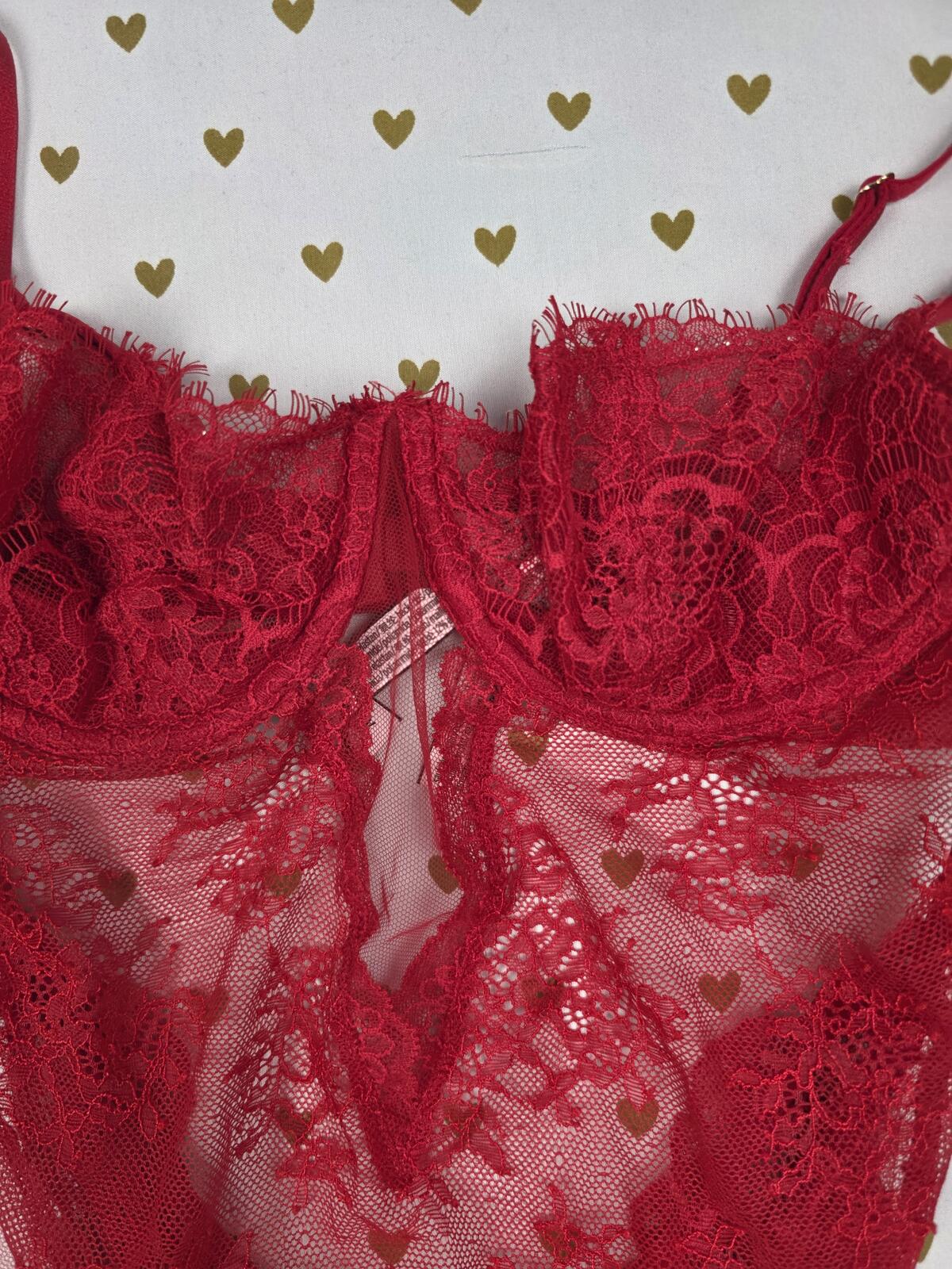 Victorias Secret Red Underwire Lace Teddy SMALL Lingerie Bodysuit