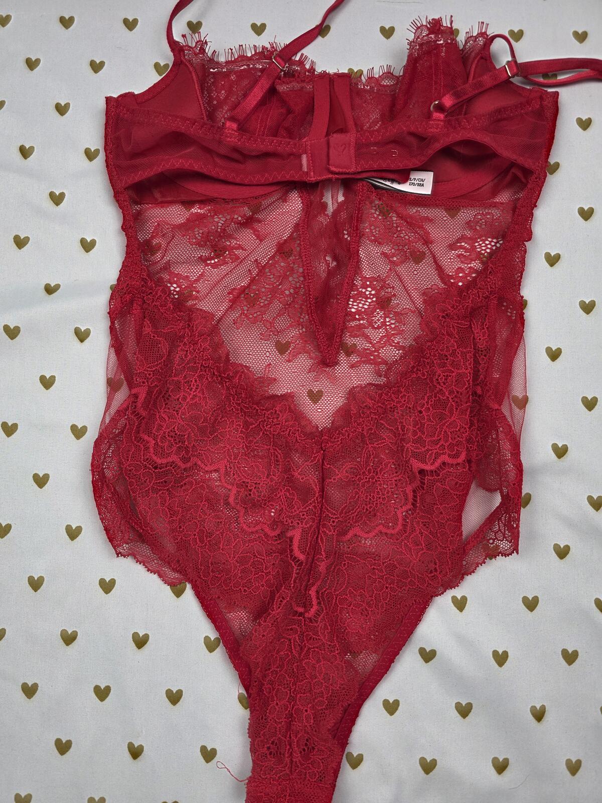 Victorias Secret Red Underwire Lace Teddy SMALL Lingerie Bodysuit