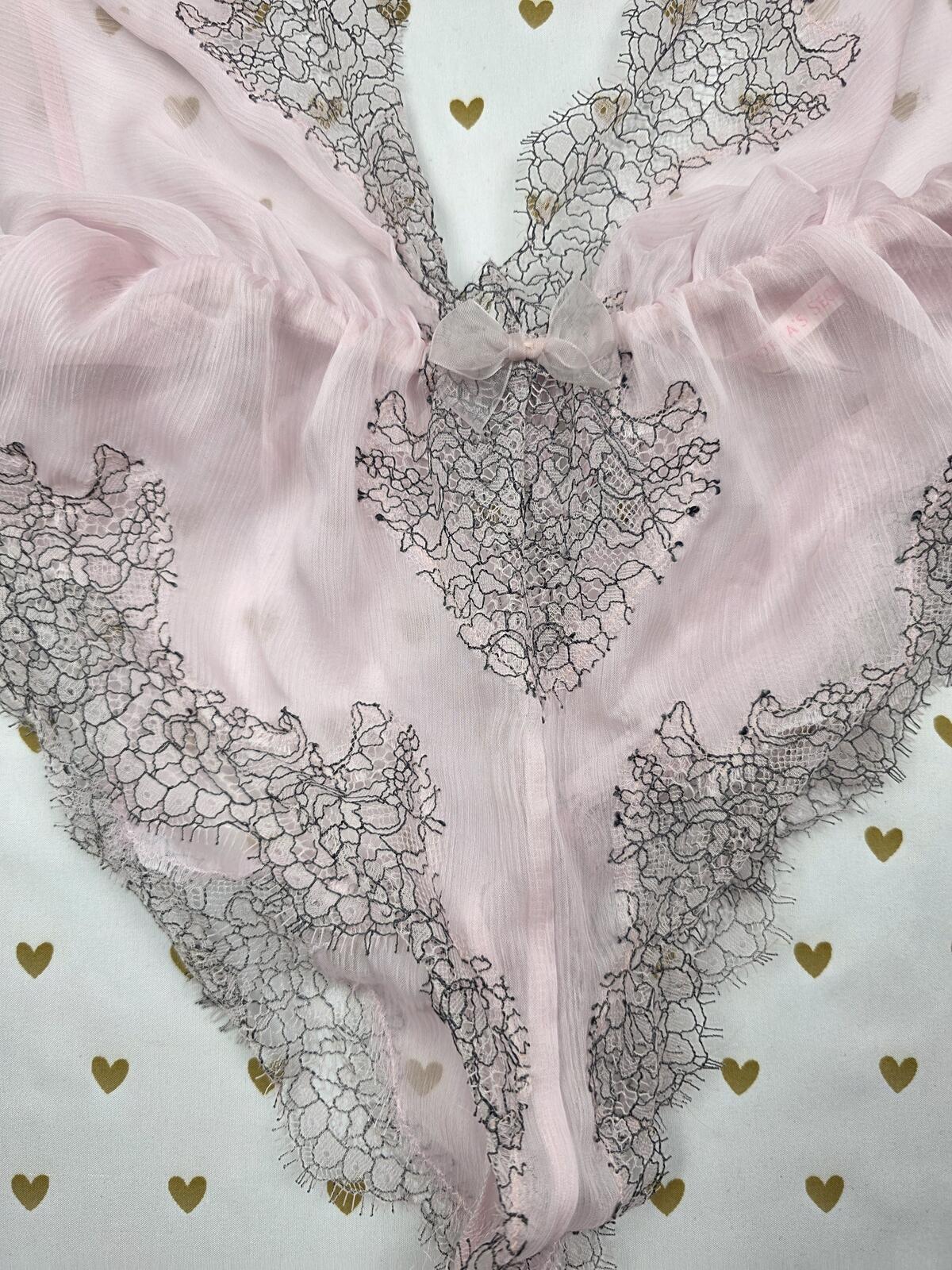 Victorias Secret Sexy Sheer Nightie Teddy Bodysuit Tie Halter Lacey Ruffle SMALL