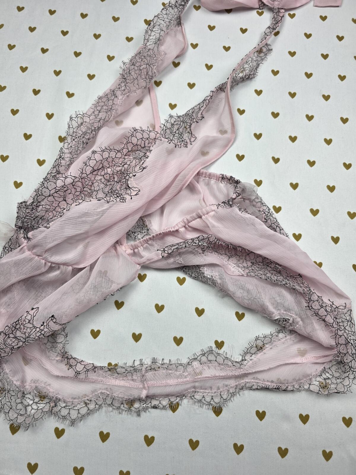 Victorias Secret Sexy Sheer Nightie Teddy Bodysuit Tie Halter Lacey Ruffle SMALL