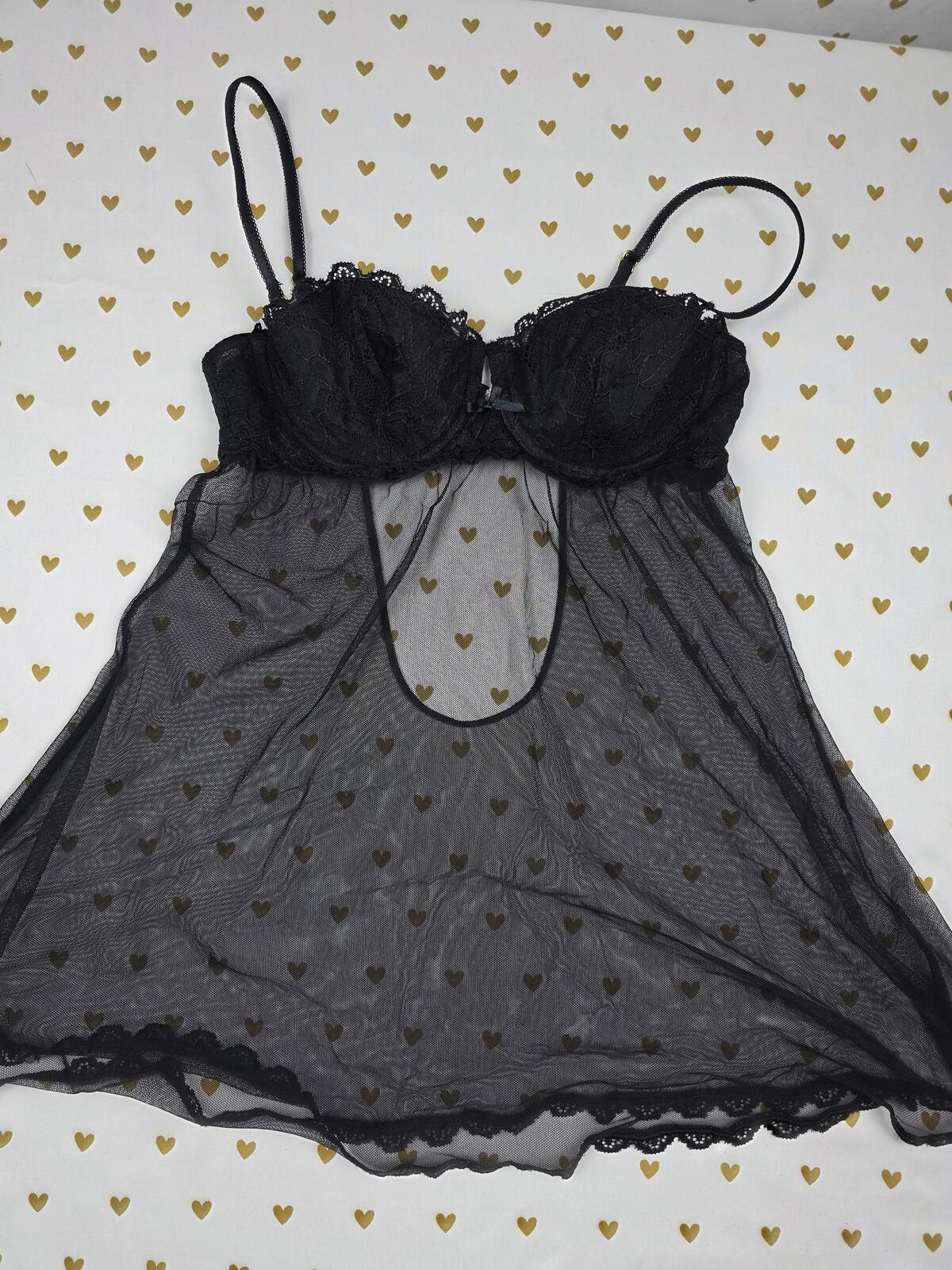 Sexy Little Things Push Up Black Sheer Babydoll Lingerie Nightie 34B