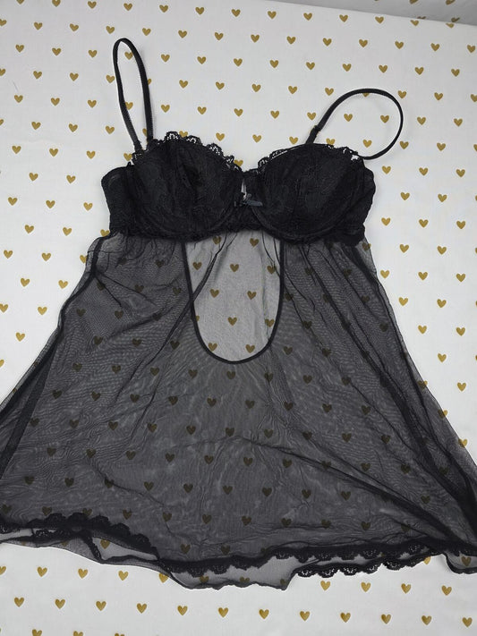 Sexy Little Things Push Up Black Sheer Babydoll Lingerie Nightie 34B