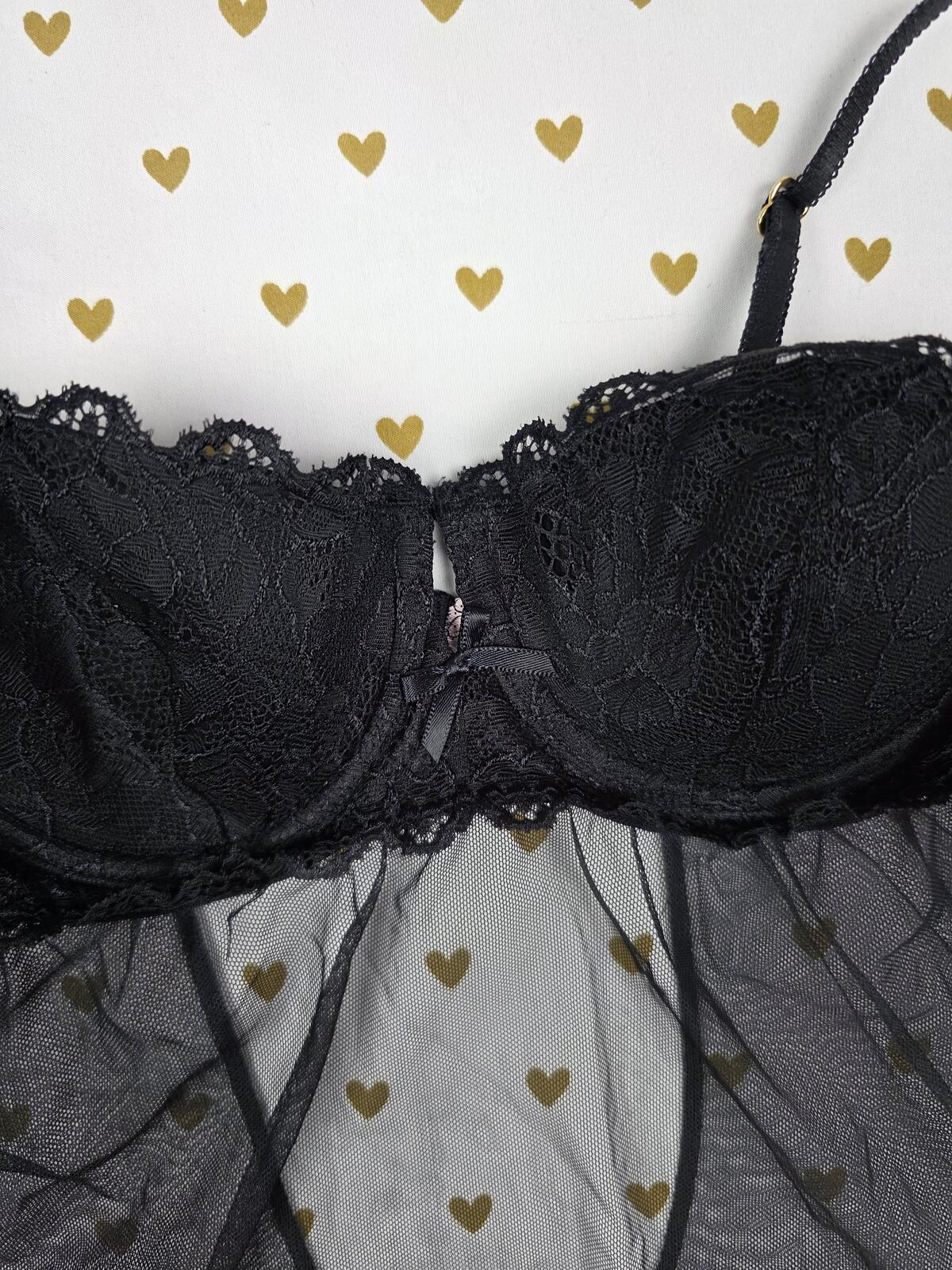 Sexy Little Things Push Up Black Sheer Babydoll Lingerie Nightie 34B