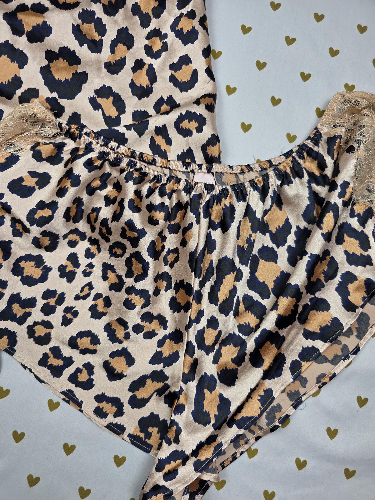Victorias Secret Satin 2pc Pajama SET outfit Tank Shorts Cheetah Leopard SMALL