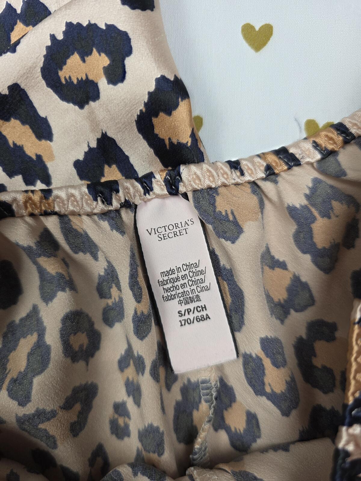 Victorias Secret Satin 2pc Pajama SET outfit Tank Shorts Cheetah Leopard SMALL