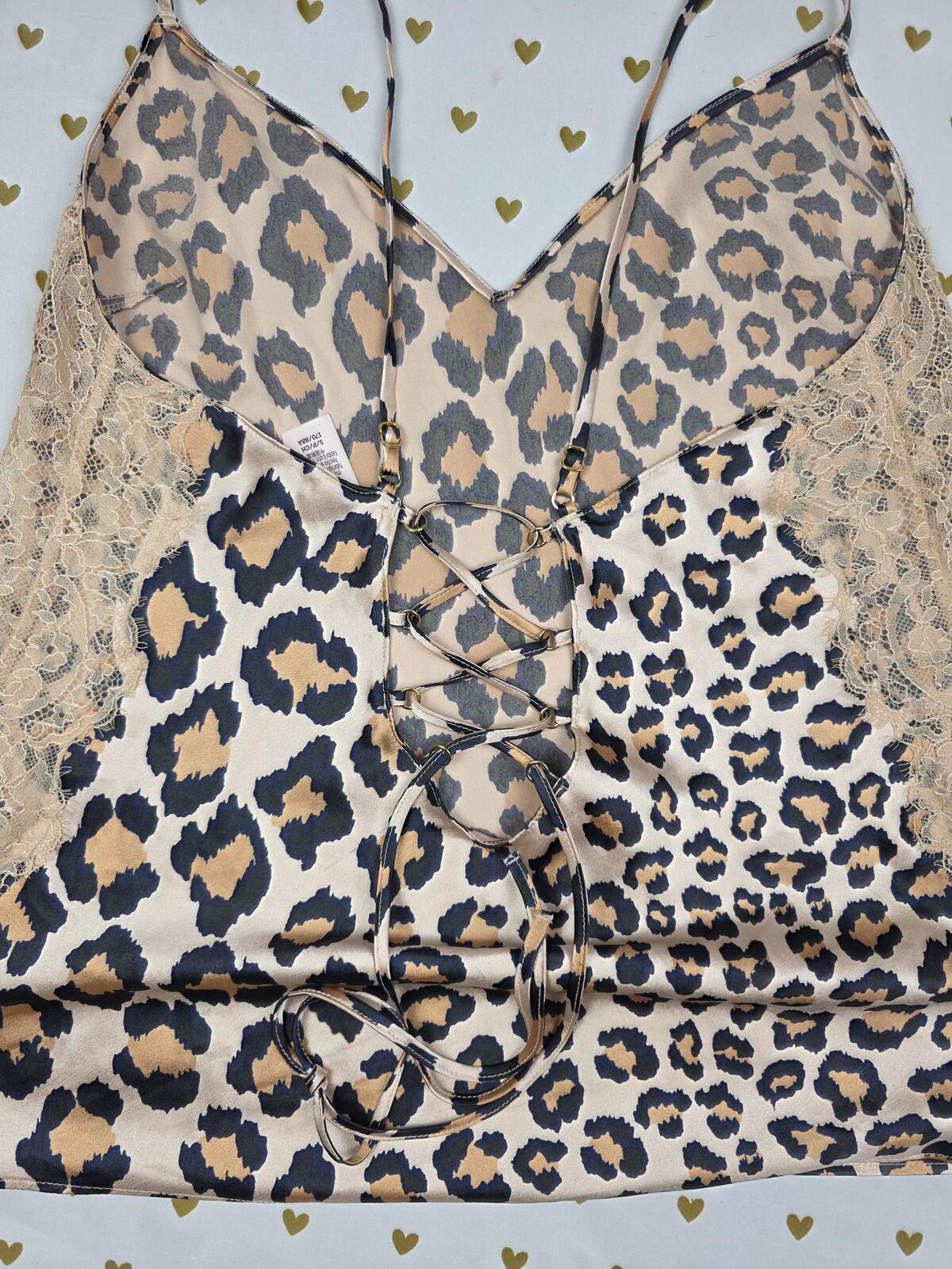 Victorias Secret Satin 2pc Pajama SET outfit Tank Shorts Cheetah Leopard SMALL