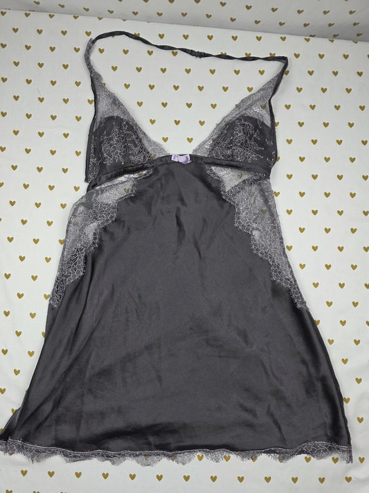 Victorias Secret Sexy satin Lace Nightie Lingerie Slip Dress Halter SMALL