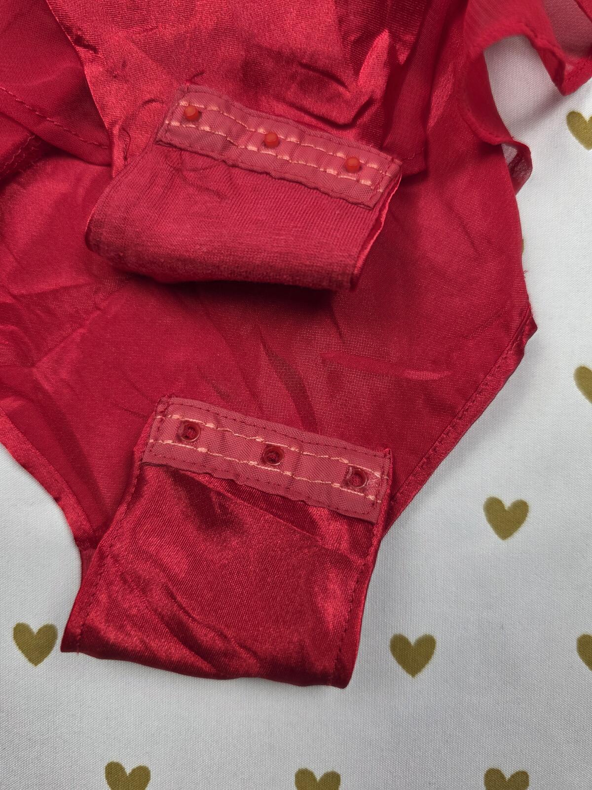 Victorias Secret Vintage GOLD LABEL Red Satin Bling TEDDY Bodysuit Small Ruffled