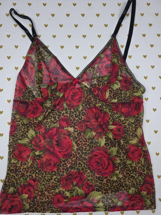Victorias Secret Vintage Large Rose MESH Babydoll Tank Top Y2k Sheer