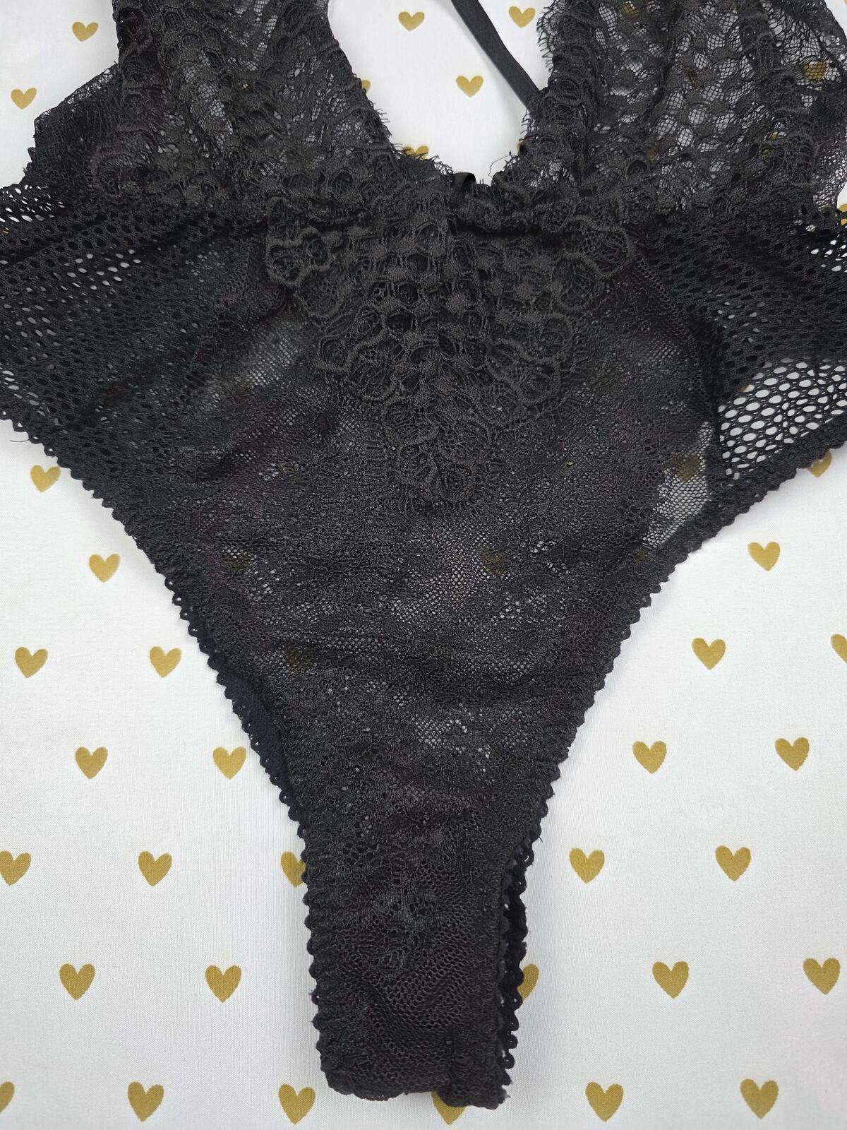 Victorias Secret Black Sheer Medium Strappy Teddy Bodysuit Lingerie Nightie