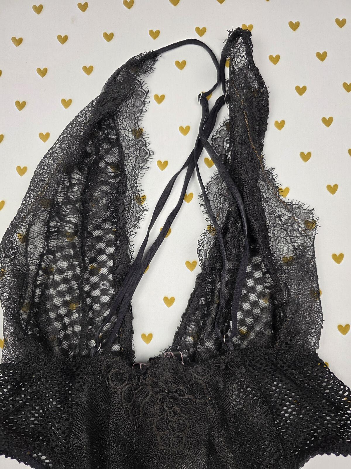 Victorias Secret Black Sheer Medium Strappy Teddy Bodysuit Lingerie Nightie