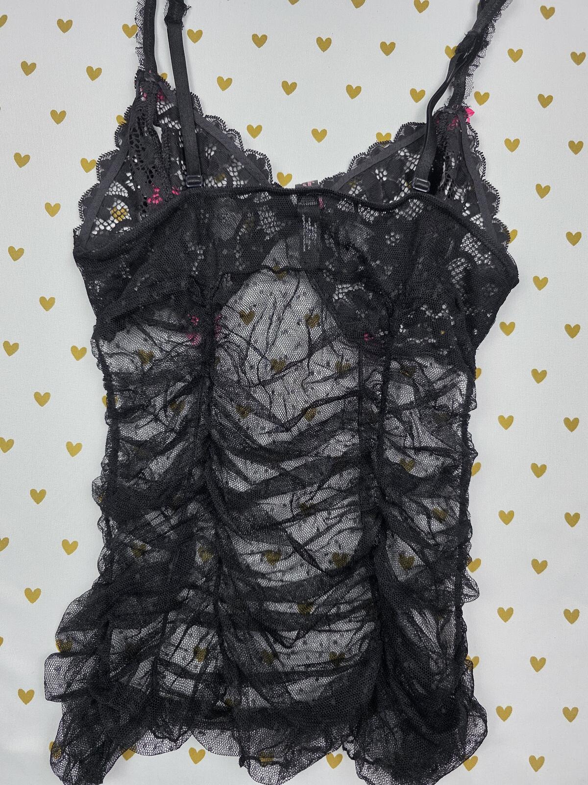 Sexy Little Things Mesh Sheer Babydoll Tank Top Sexy Bows Ruched MEDIUM