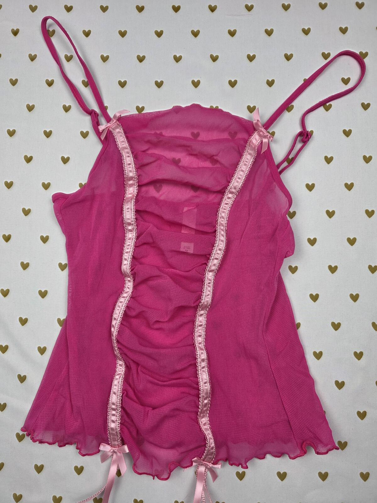 Victorias Secret Vintage Y2k Medium MESH Tank Top Babydoll Sheer Bow