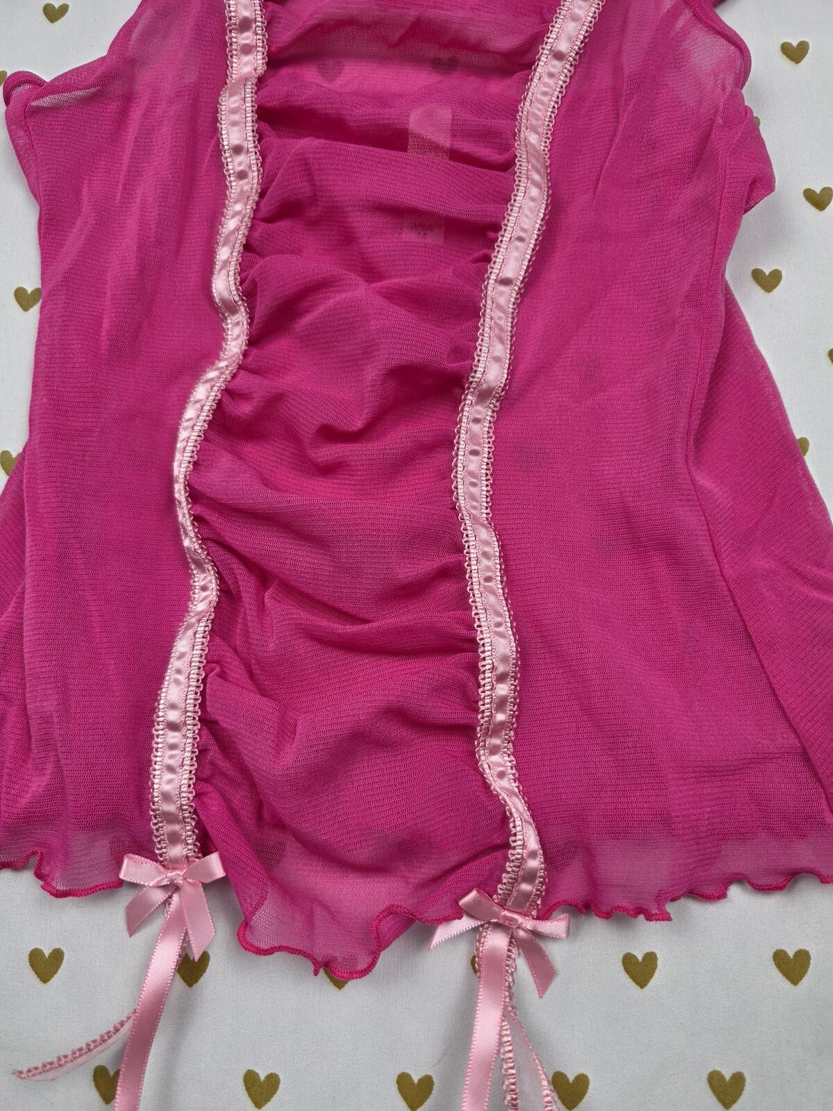 Victorias Secret Vintage Y2k Medium MESH Tank Top Babydoll Sheer Bow