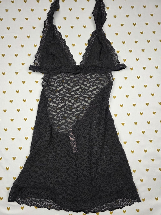 Victorias Secret Black Lace Stretchy Small Halter Dress Nightie Lingerie Slip