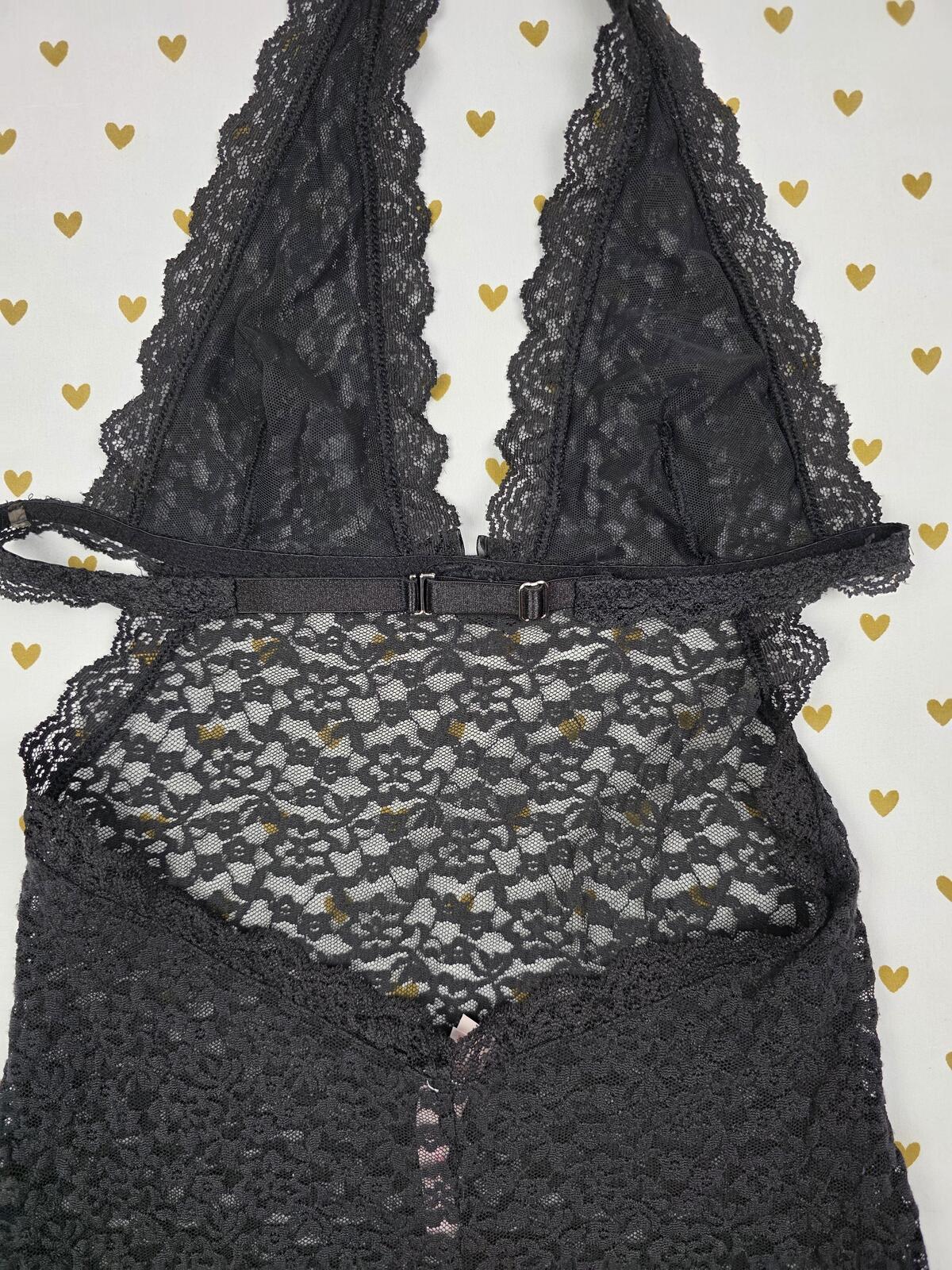 Victorias Secret Black Lace Stretchy Small Halter Dress Nightie Lingerie Slip