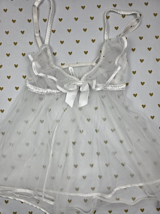 Victorias Secret BRIDAL I DO Bling Babydoll Lingerie Nightie Sheer White SMALL