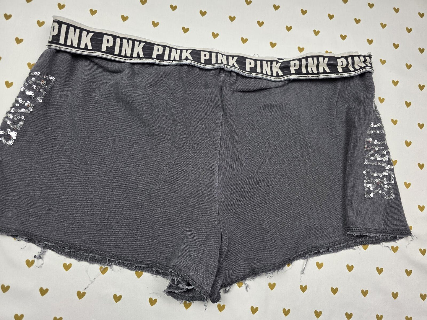 Victorias Secret PINK BLING Sequined Vintage Style sweat shorts LARGE