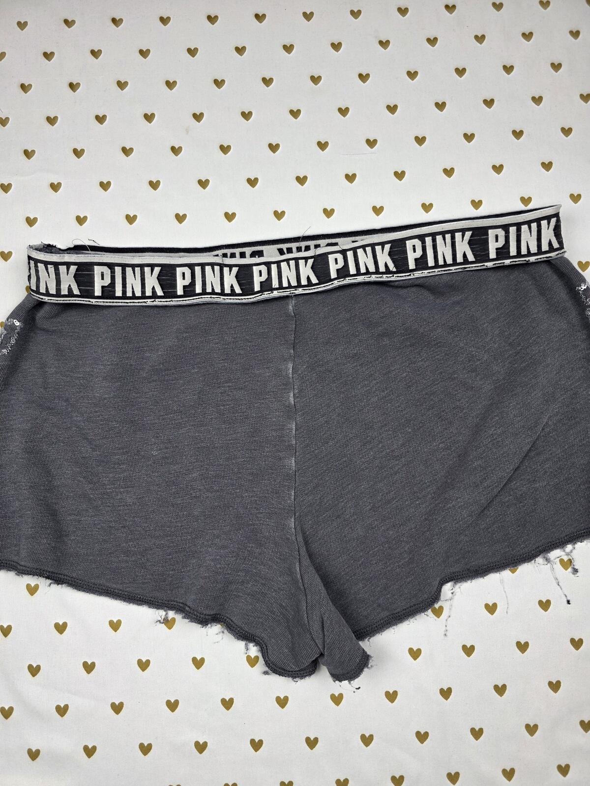 Victorias Secret PINK BLING Sequined Vintage Style sweat shorts LARGE