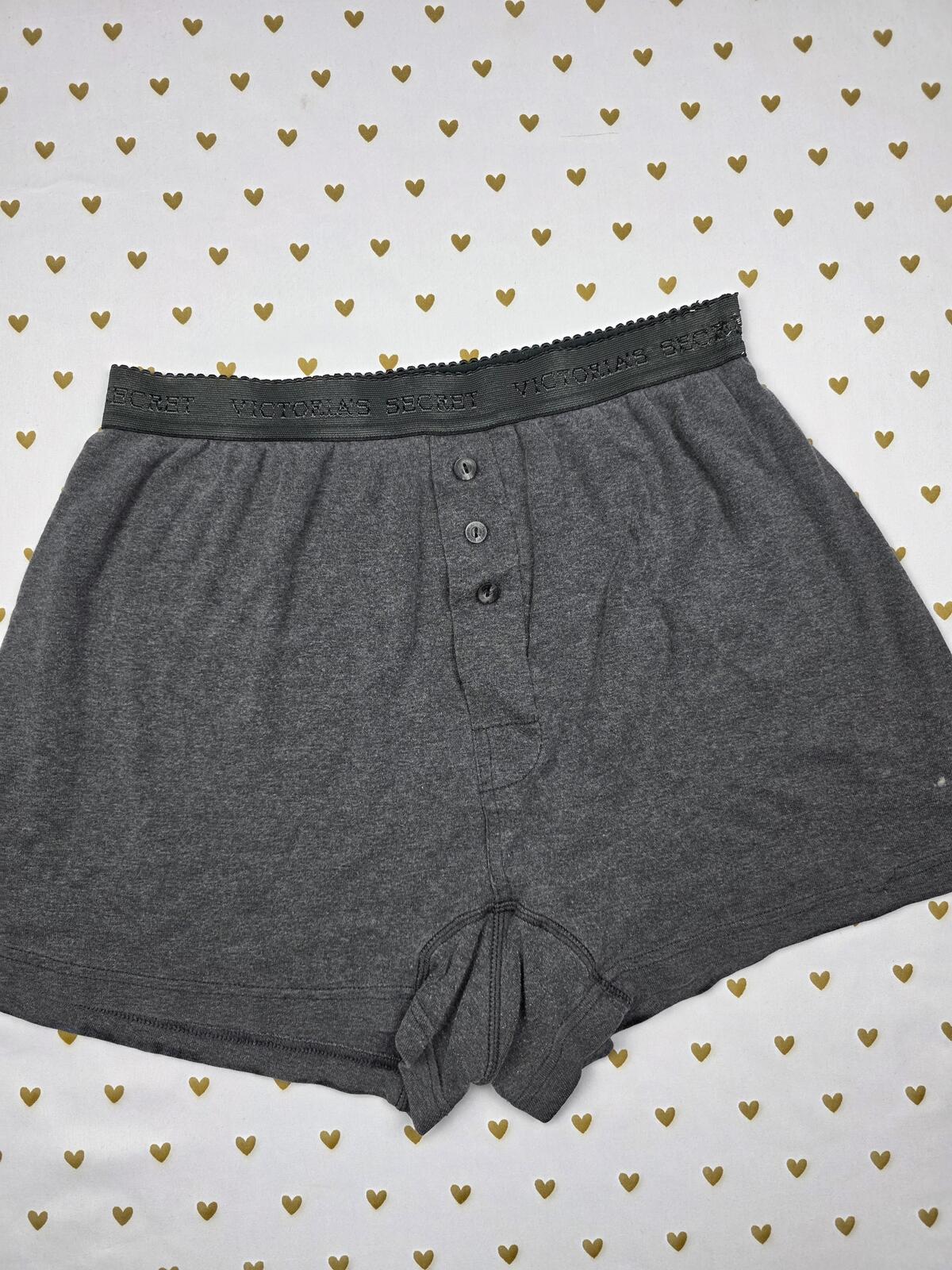 Victorias Secret VINTAGE Cotton Boxers Grey Sleep Shorts Pajama Bottoms Medium