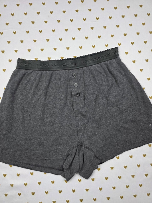 Victorias Secret VINTAGE Cotton Boxers Grey Sleep Shorts Pajama Bottoms Medium