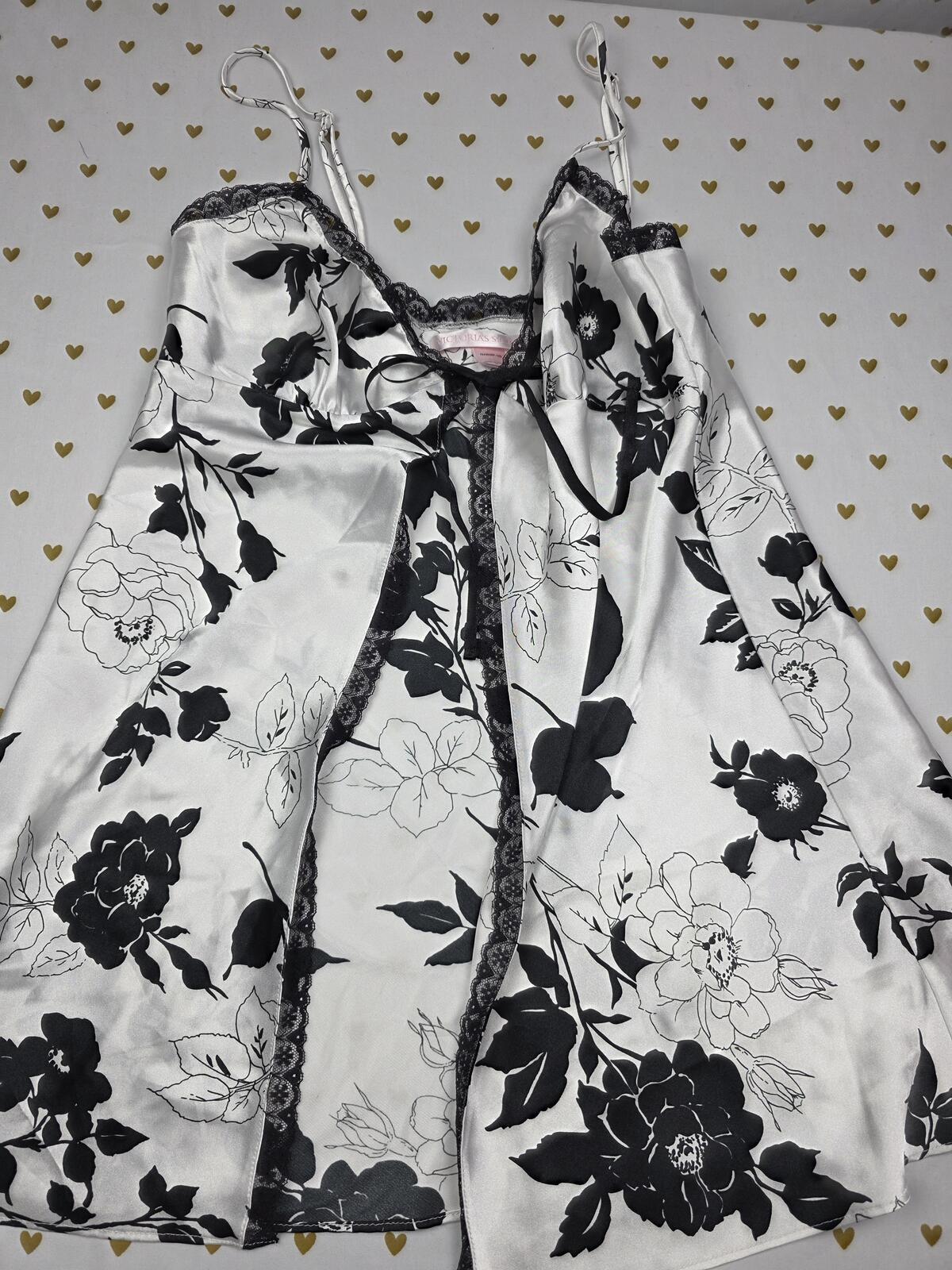 Victorias Secret Satin Floral Tie Front Babydoll Lingerie Nightie SMALL