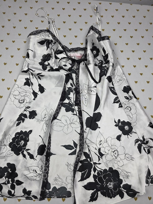 Victorias Secret Satin Floral Tie Front Babydoll Lingerie Nightie SMALL