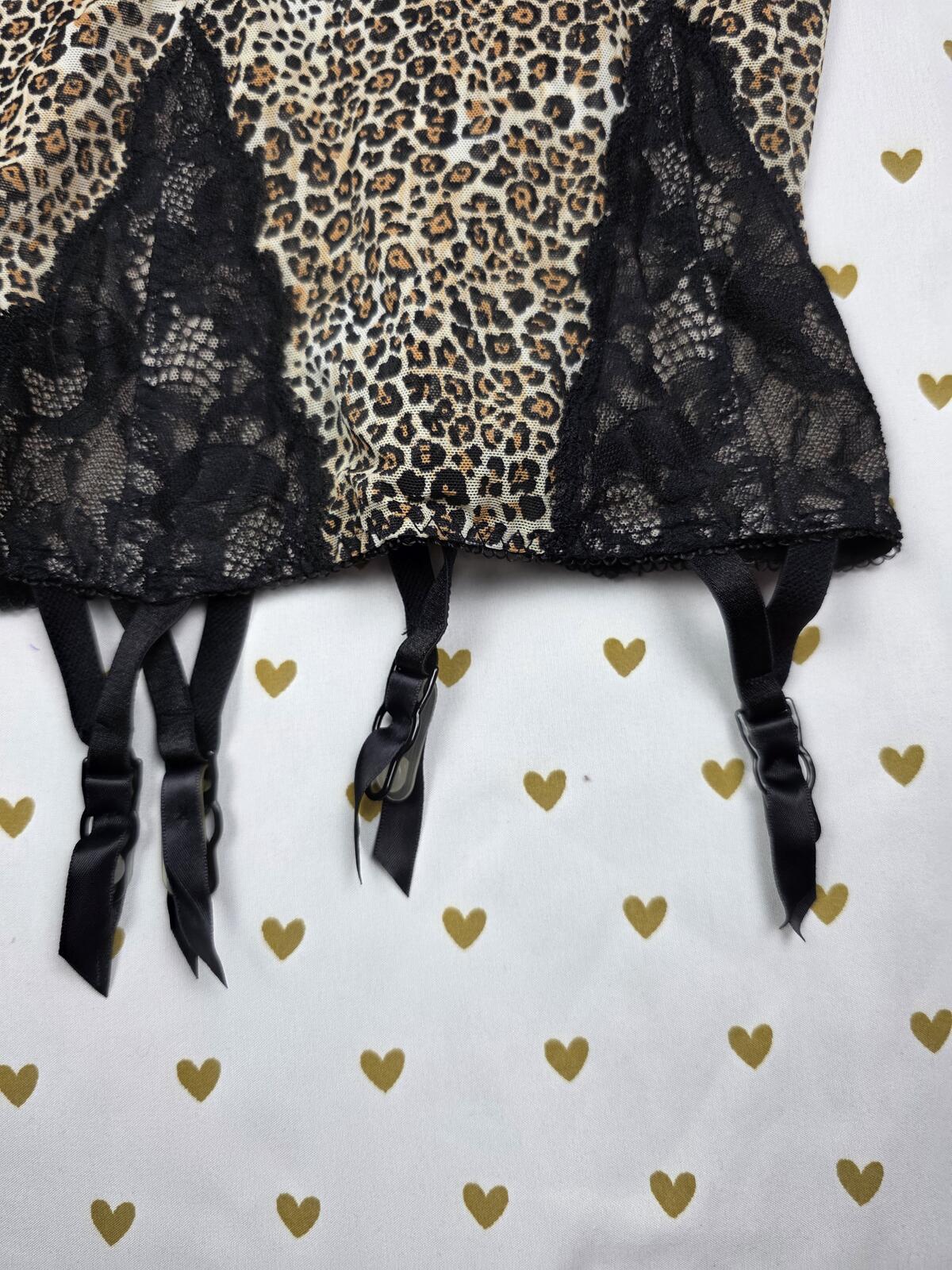 Victorias Secret Leopard Corset Push Up Underwire Garter Strap Coquette 34B