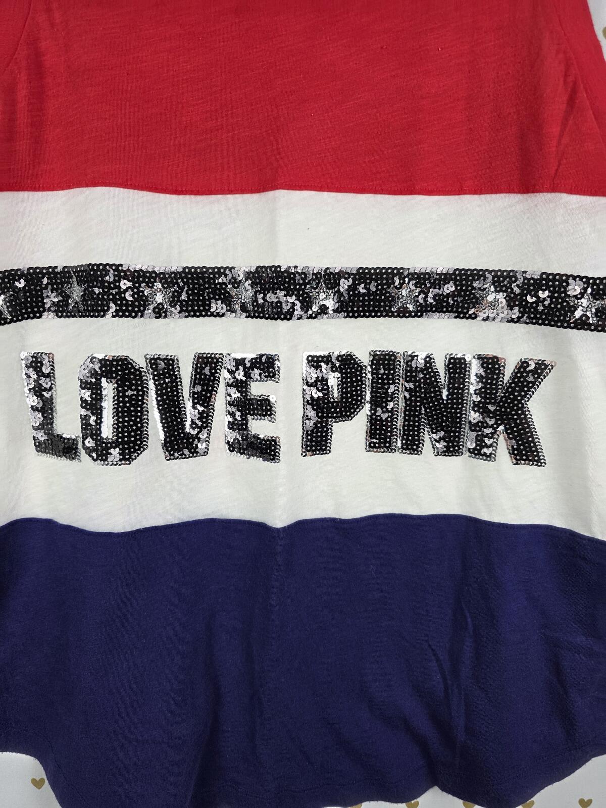 Victorias Secret PINK LOVE Usa RED WHITE BLUE Bling Tank Top SMALL