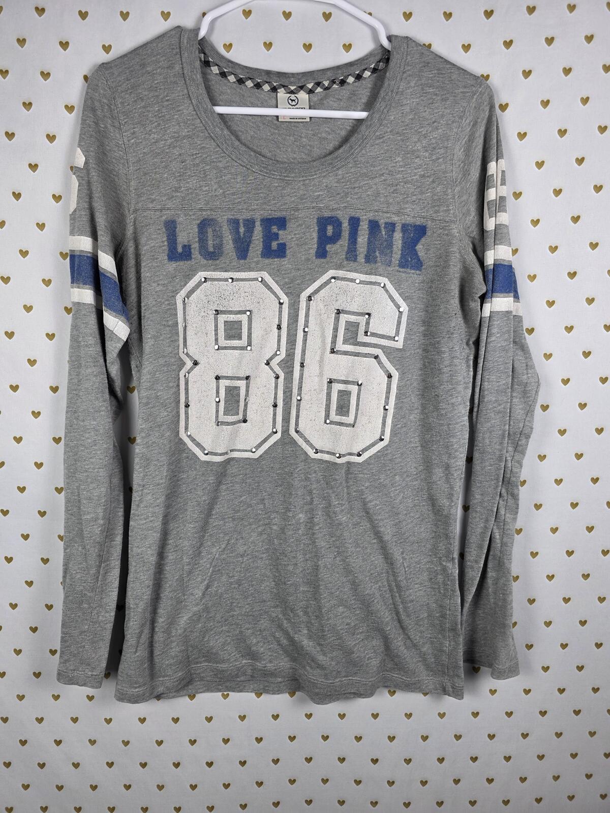 Victorias Secret PINK Vintage Y2k LONG SLEEVE LOVE 86 Tee shirt LARGE BLING