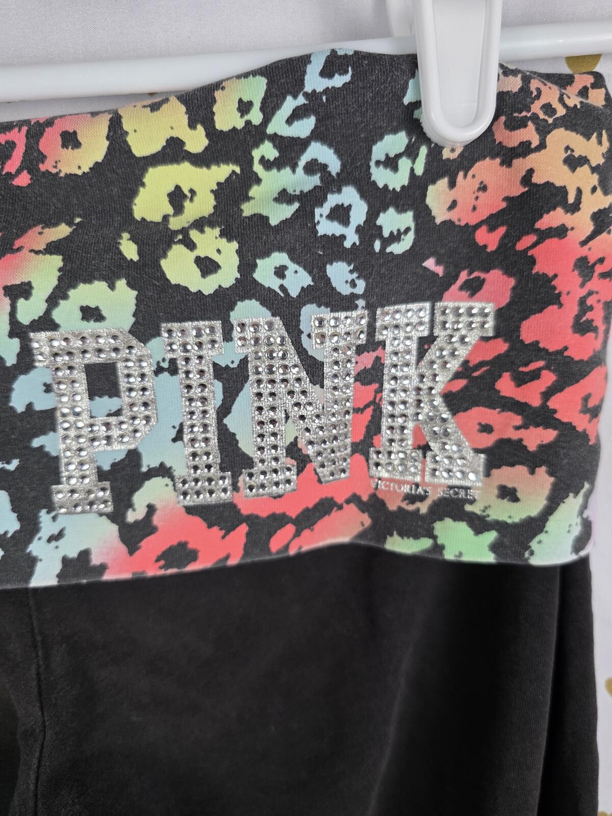 Victorias Secret PINK RAINBOW LEOPARD CHEETAH BLING FOLDOVER Yoga Pants SMALL