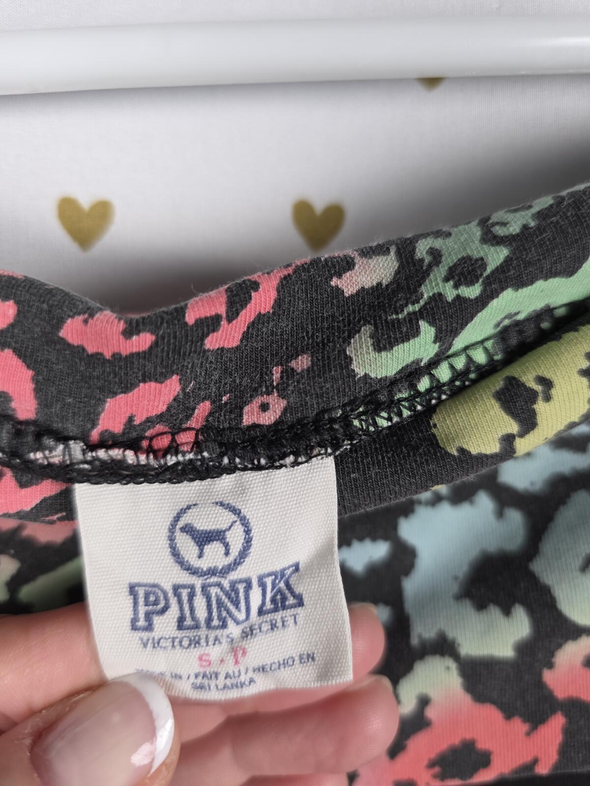 Victorias Secret PINK RAINBOW LEOPARD CHEETAH BLING FOLDOVER Yoga Pants SMALL