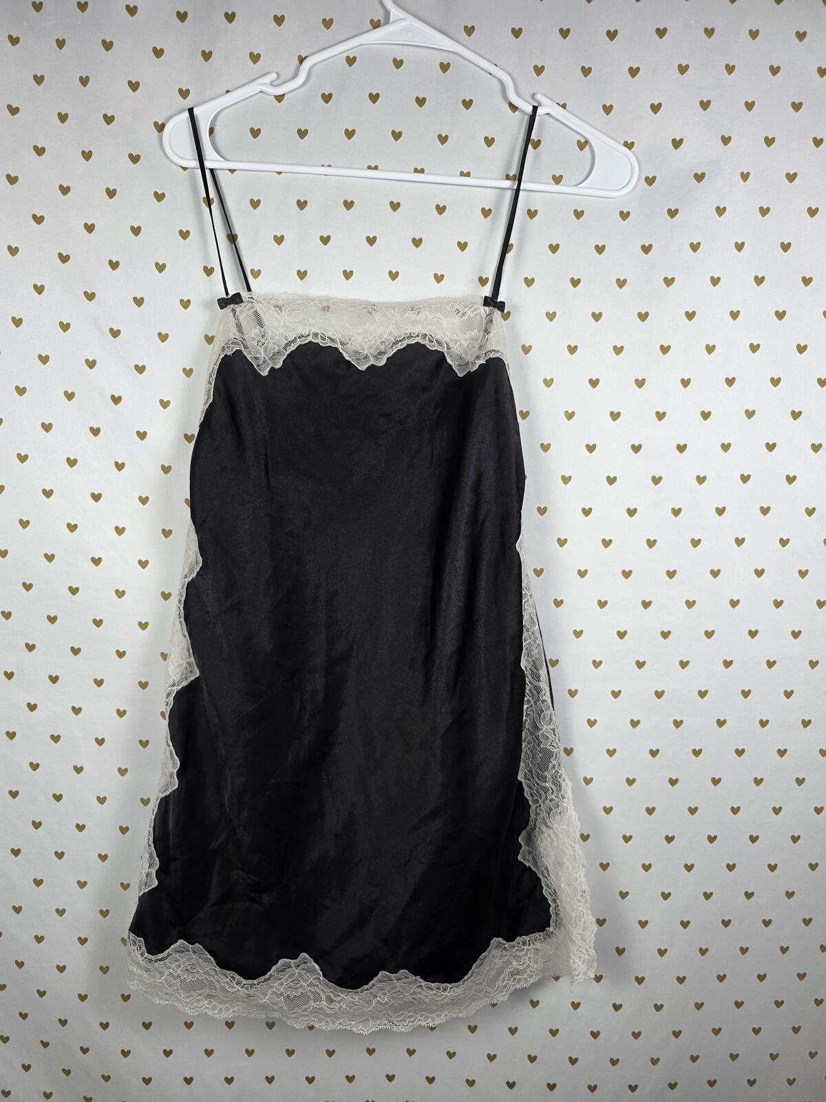 Victorias Secret Large Black Satin Slip Dress Lingerie Lace Lined Nightie