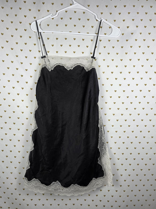 Victorias Secret Large Black Satin Slip Dress Lingerie Lace Lined Nightie