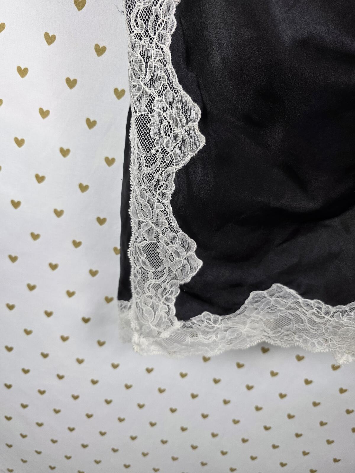 Victorias Secret Large Black Satin Slip Dress Lingerie Lace Lined Nightie