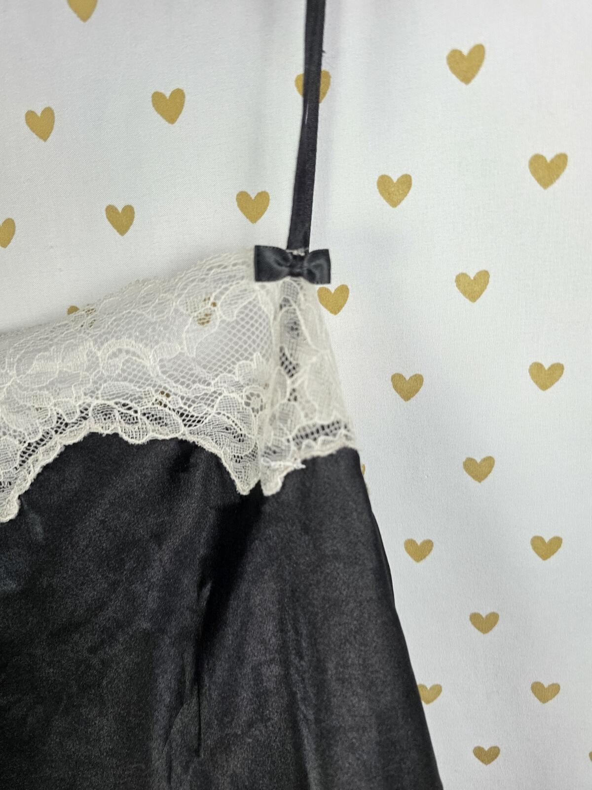 Victorias Secret Large Black Satin Slip Dress Lingerie Lace Lined Nightie