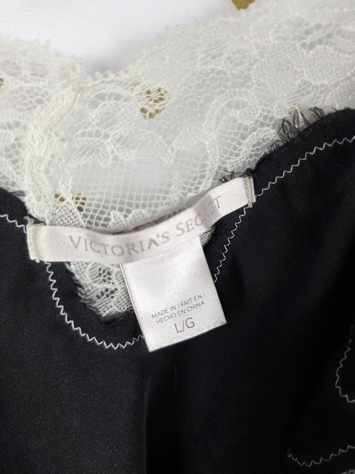 Victorias Secret Large Black Satin Slip Dress Lingerie Lace Lined Nightie