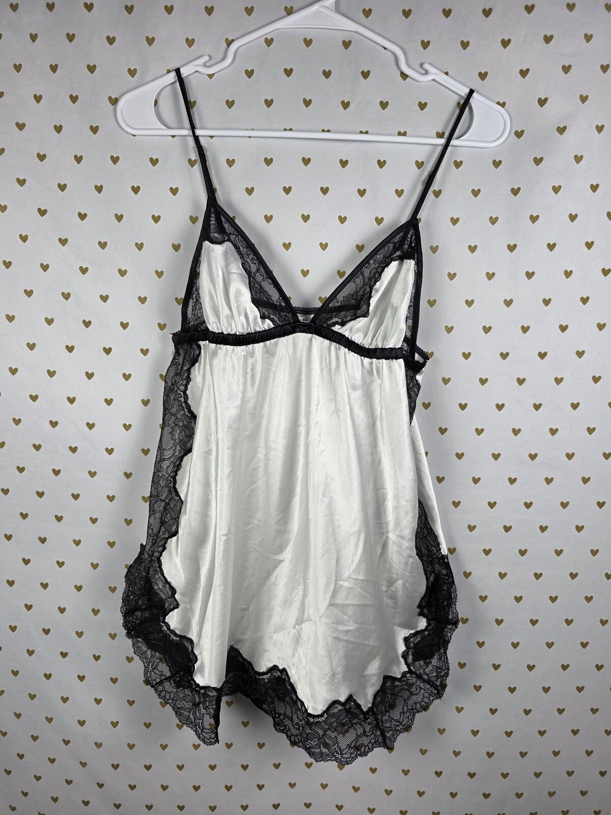 Victorias Secret White Satin Slip Dress black Lace Large Lingerie Nightie