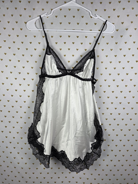 Victorias Secret White Satin Slip Dress black Lace Large Lingerie Nightie