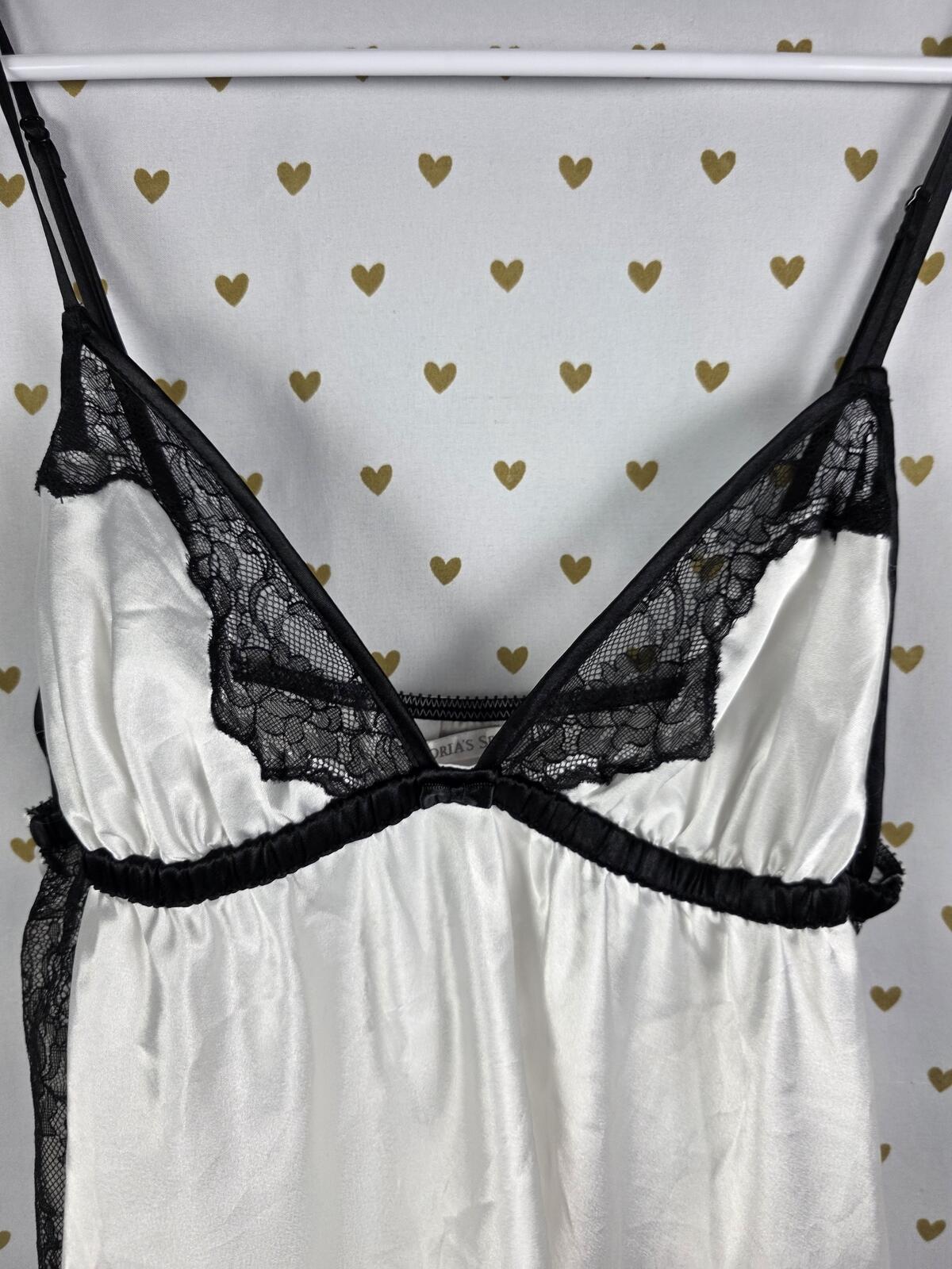 Victorias Secret White Satin Slip Dress black Lace Large Lingerie Nightie