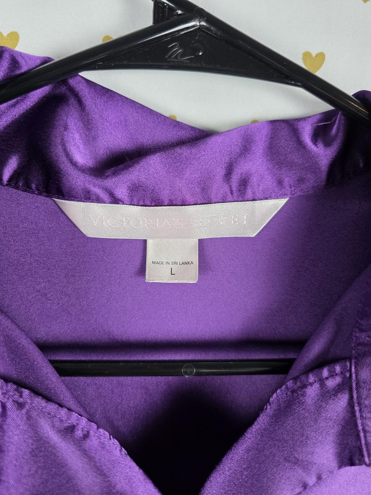 Victorias Secret Large Purple Satin Silky Nightgown Sleep Shirt Long Sleeve