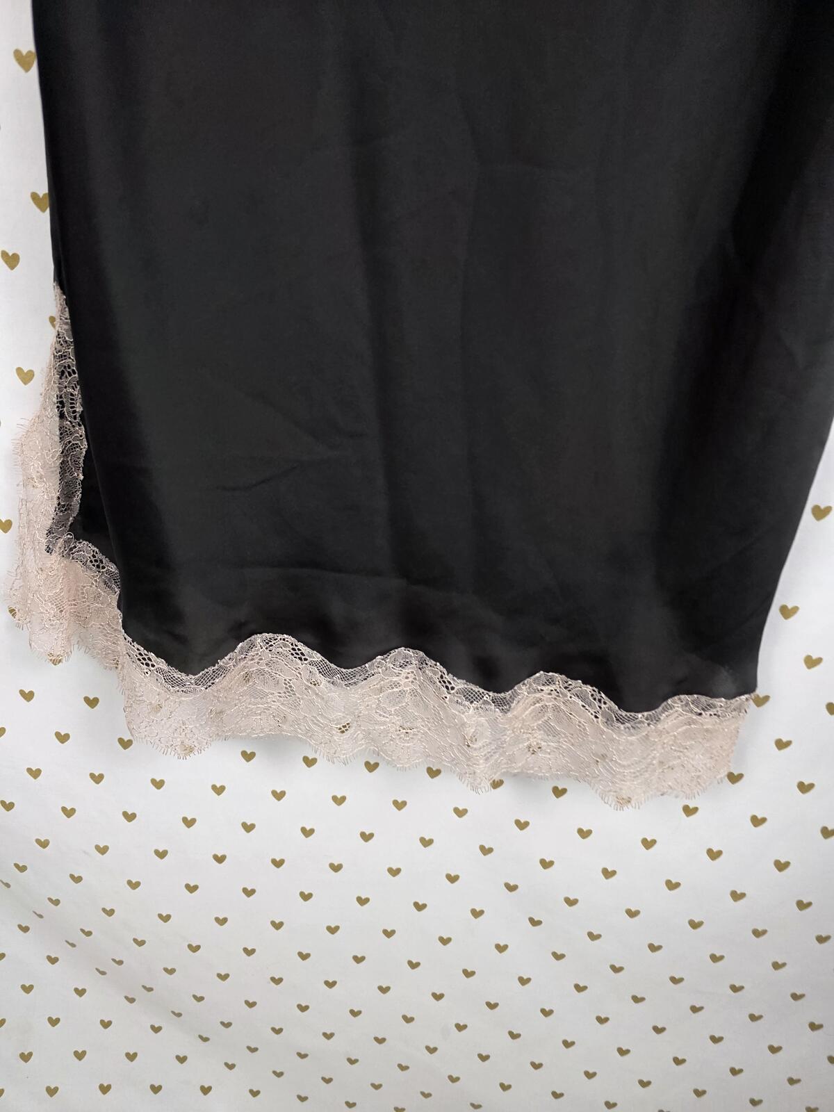 Victorias Secret Black Satin Slip Dress Lace Accent Nightie Lingerie LARGE