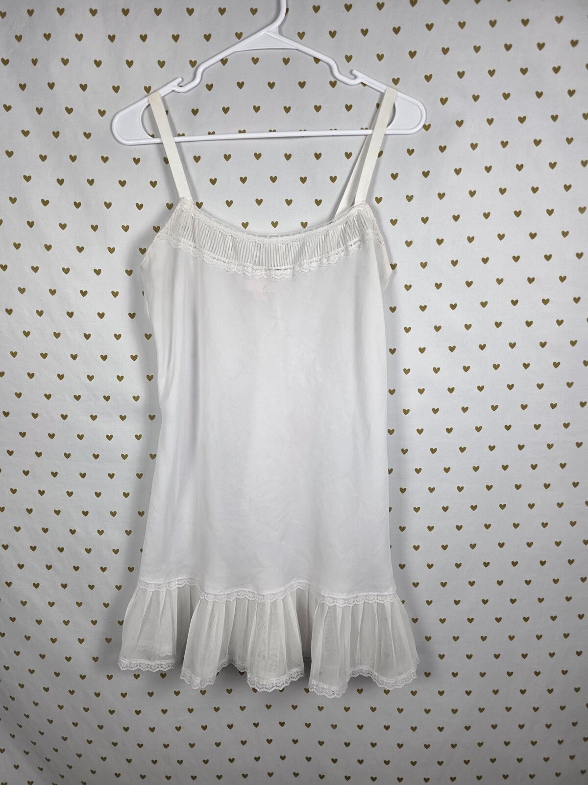 Victorias Secret White Ruffled Slip Dress Nightie Lingerie ANGELS VTG MEdium