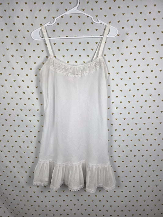 Victorias Secret White Ruffled Slip Dress Nightie Lingerie ANGELS VTG MEdium