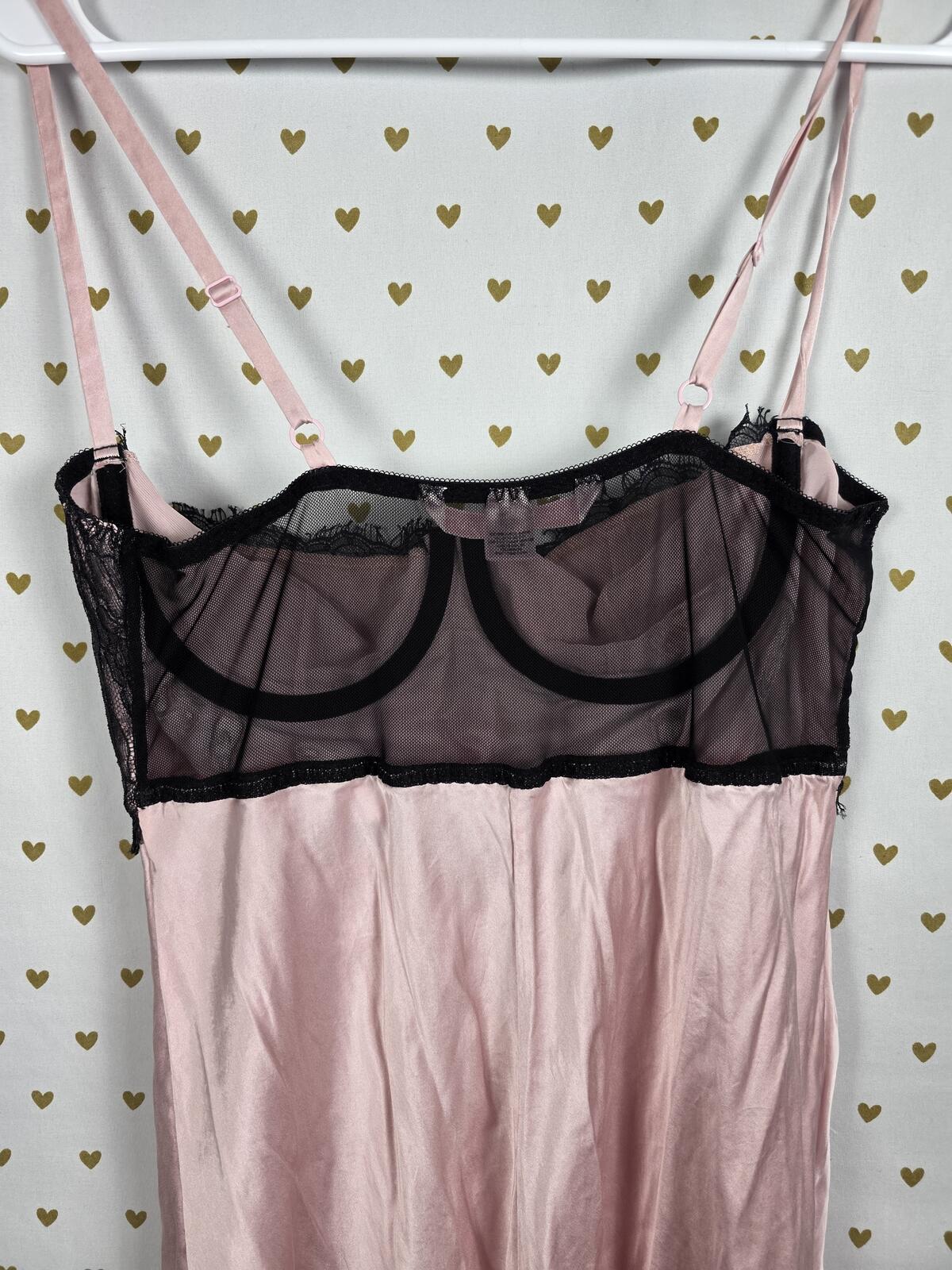 Victorias Secret Pink SILK Underwire Maxi Rare Slip Dress Nightie Vintage 01 M