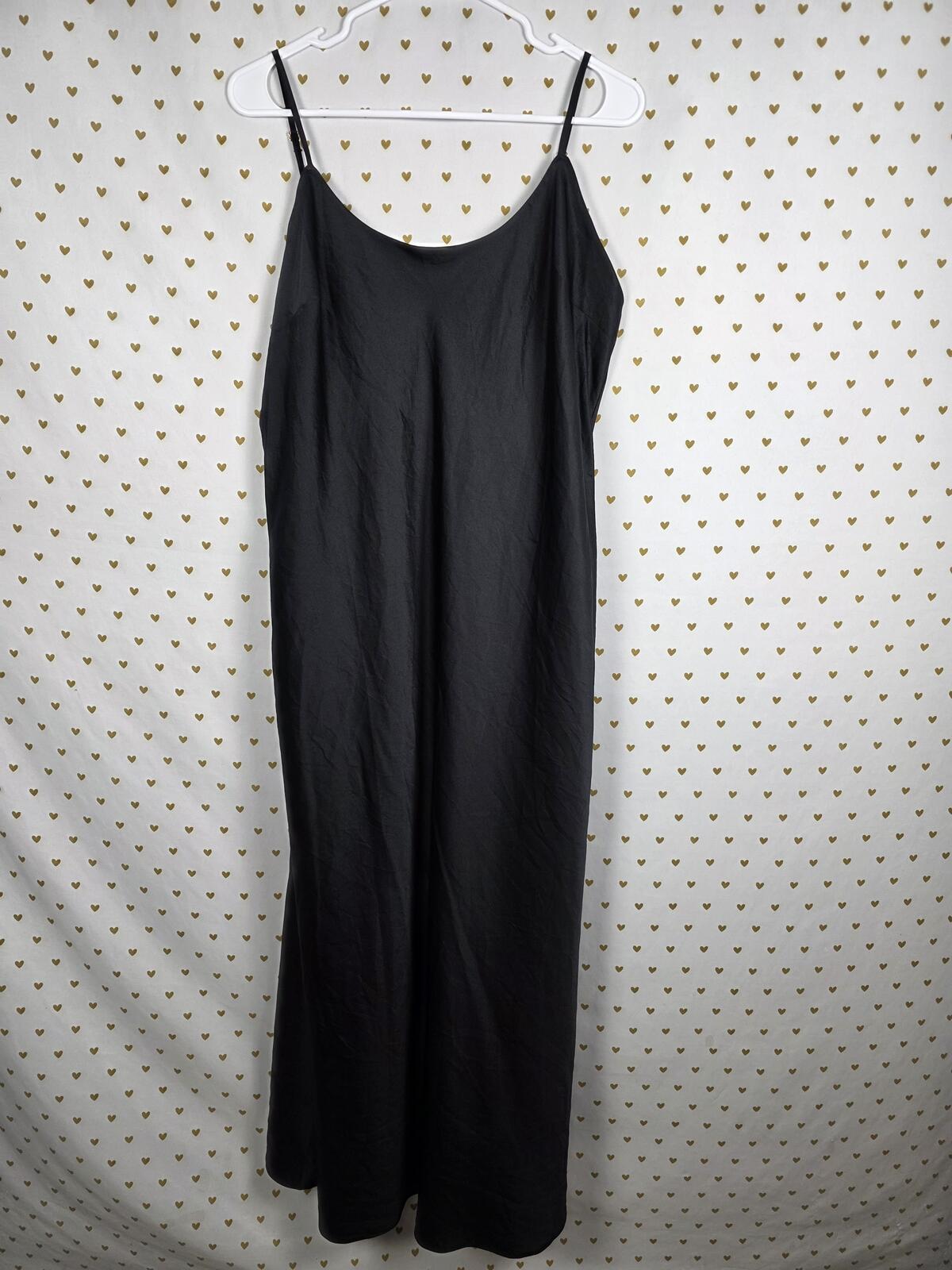 Victorias Secret Large long Black Satin Maxi Nightie Dress Lingerie Silky