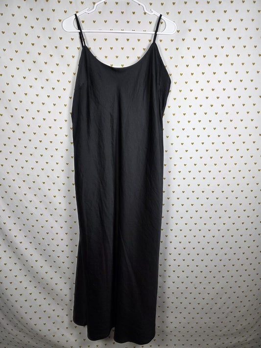 Victorias Secret Large long Black Satin Maxi Nightie Dress Lingerie Silky
