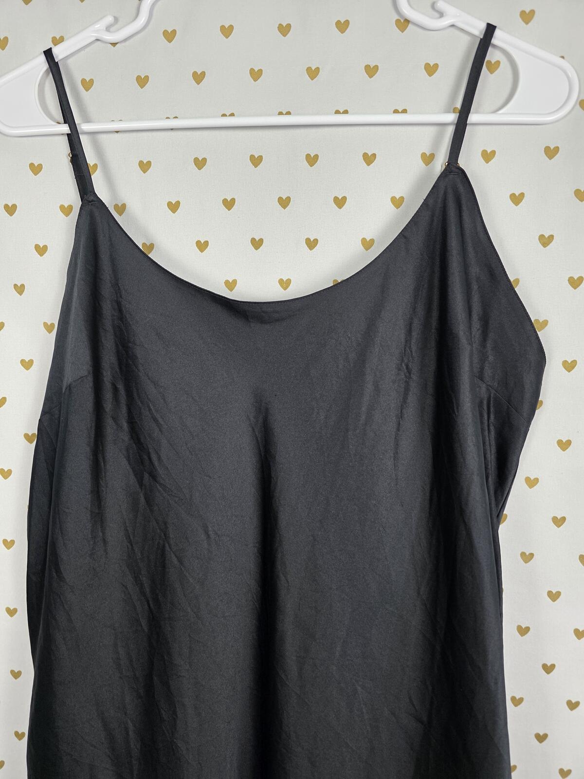 Victorias Secret Large long Black Satin Maxi Nightie Dress Lingerie Silky