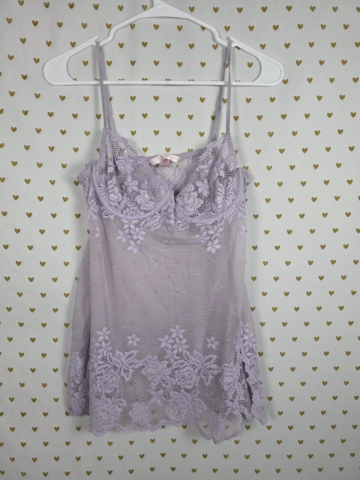 Victorias Secret Sexy Sheer Vintage Large Purple Bling Underwire Nightie